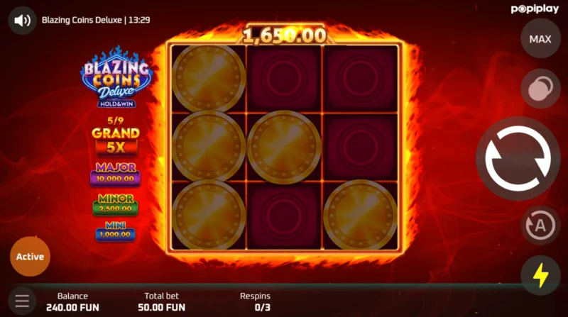 Blazing Coins Deluxe respina ekran za igru